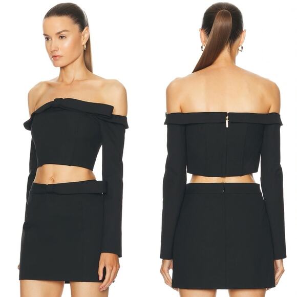 Cult Gaia Valia Crop Off the Shoulder Top & Essie Mini Skirt Set in Black - Picture 3 of 17